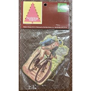 Holiday Trim Ornament Bicycle 1991 Cardboard Vintage Holiday Cyclist Taiwan